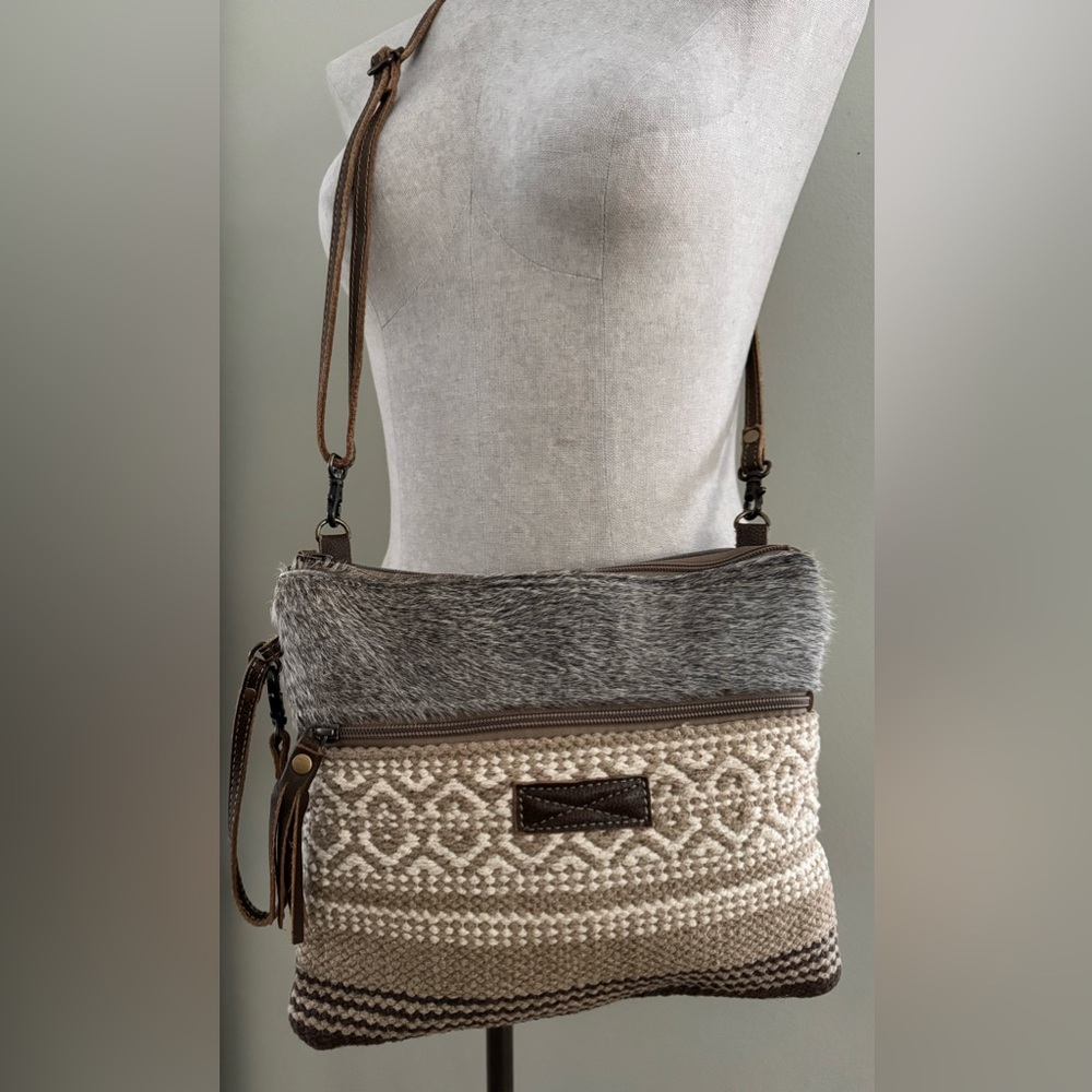 Myra Bag Cross Body Leather Hair on Hide and Cotton Kilim NWOT